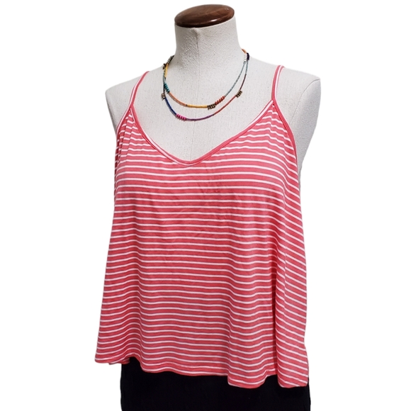 Lush Striped Swing Camisole Coral White S - Picture 1 of 5
